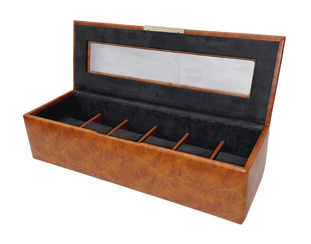 Brown Rustic Faux Leather 6 Watch Box