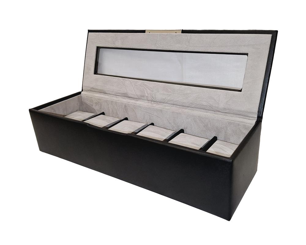 Black Bonded leather 6 watch box